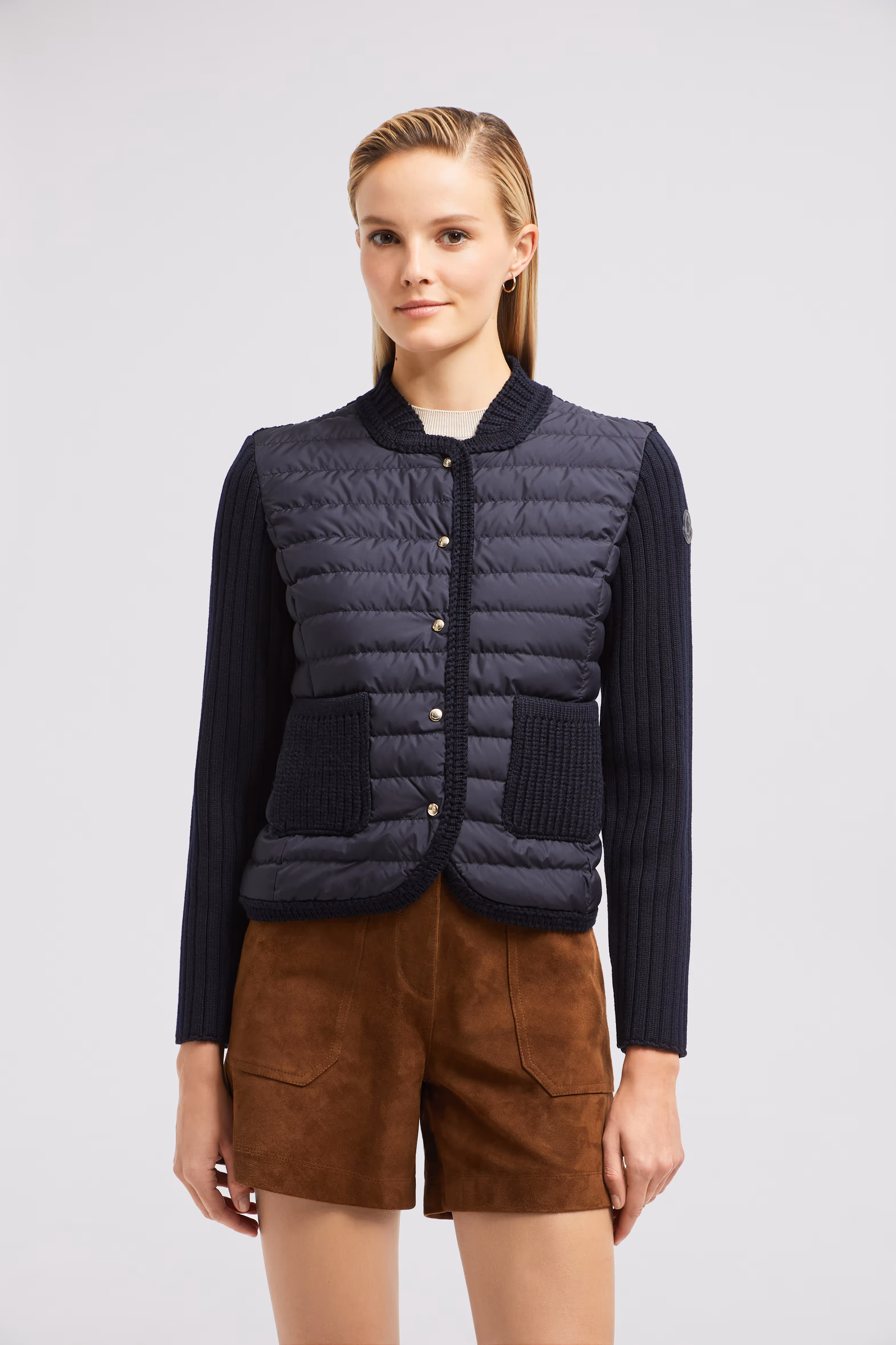 Padded Wool Cardigan Women Navy Blue Moncler 3